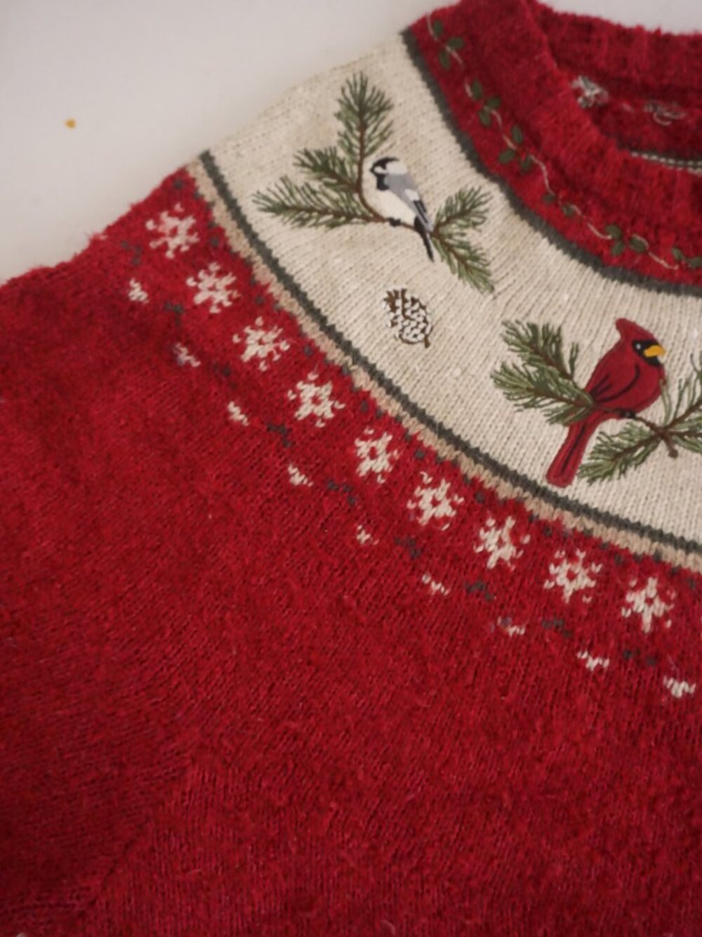 Vintage Croft & Barrow Red Cardinal Bird Branch Snowflake Christmas Cardigan L - Picture 8 of 10